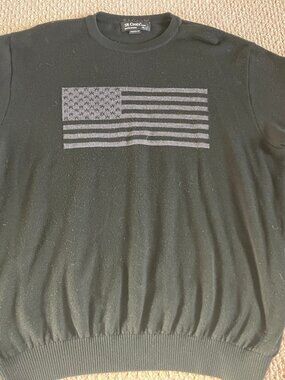 St. Croix Shop Made in USA Flag Crew 100% Merino Wool Sweater‎ XL Black Grey